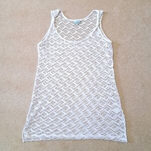 Kalia Swim Cover Up White Beach Dress Size Large Crochet Mesh Look Sleeveless